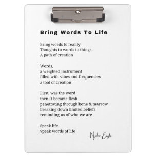 Bringen Sie Worte zum Leben Poem Wall Art Poster D Klemmbrett