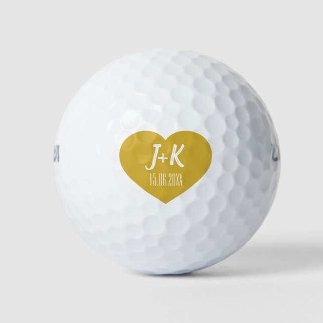 Briom Groom Monogram Gold Heart Golf Balls Golfball (Vorderseite)