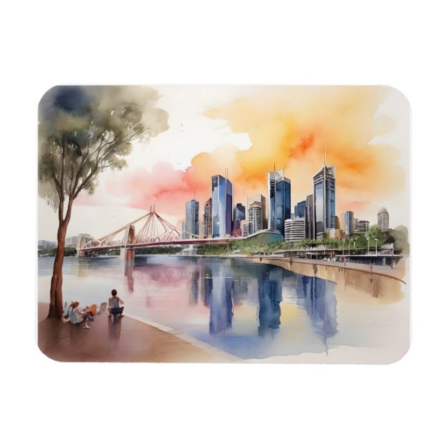 Brisbane Aquarellkunst Magnet (Horizontal)