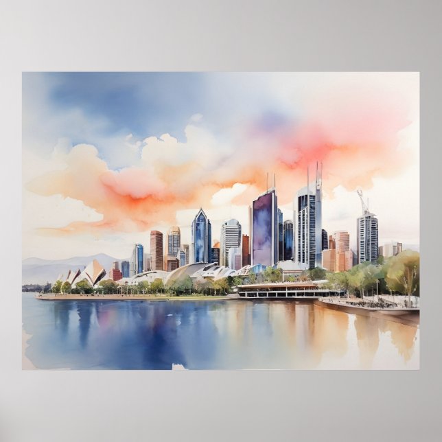Brisbane Aquarellkunst Poster (Vorne)