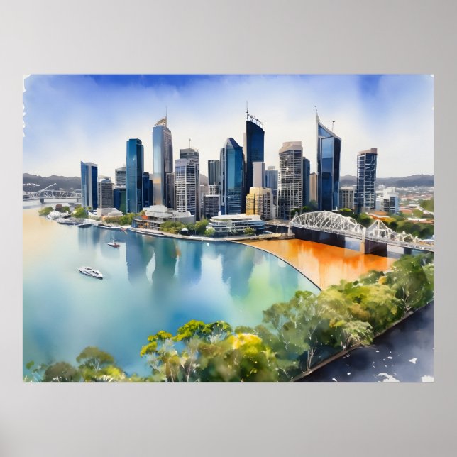 Brisbane Aquarellkunst Poster (Vorne)