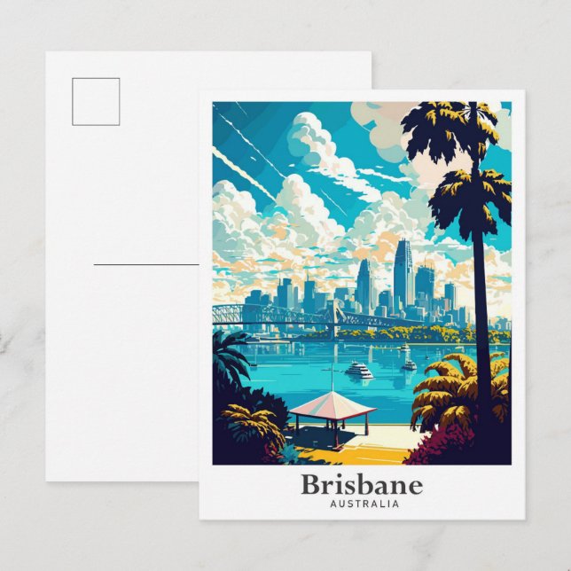 Brisbane Australia Reisen Vintage Illustration Postkarte (Vorne/Hinten)
