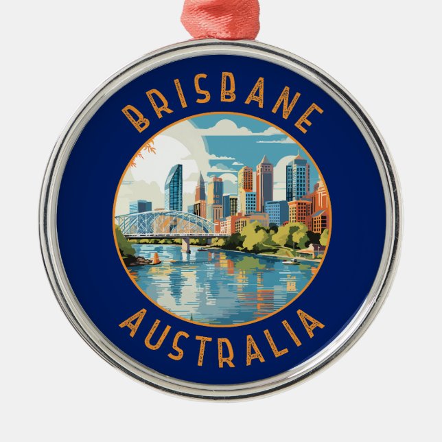 Brisbane Australia Retro Distressed Circle Ornament Aus Metall (Vorne)