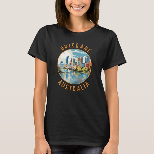 Brisbane Australia Retro Distressed Circle T-Shirt (Vorderseite)