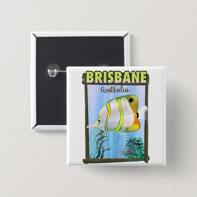 Brisbane Australia Tropical Travel Poster Button (Vorne & Hinten)