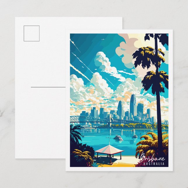 Brisbane Australia Vintage Reise Illustration Postkarte (Vorne/Hinten)