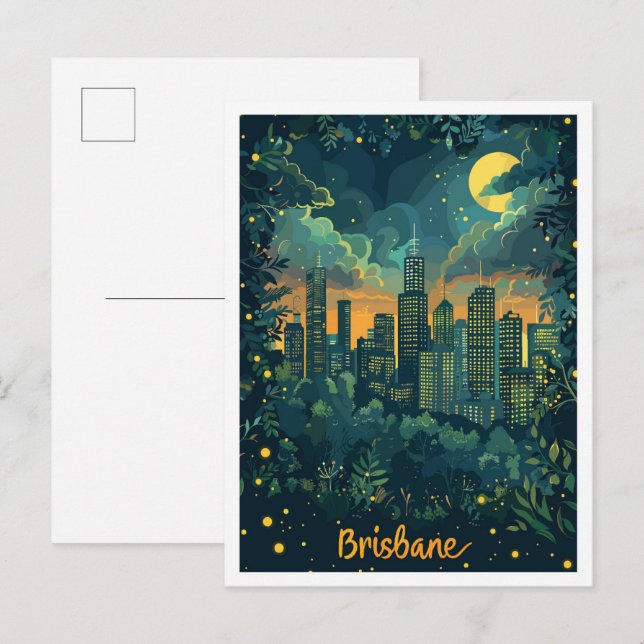 Brisbane Australia Vintage Travel Illustration Postkarte (Vorne/Hinten)
