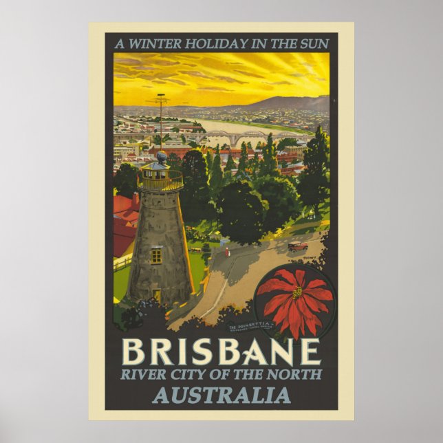 Brisbane Australia Vintage Travel Poster (Vorne)