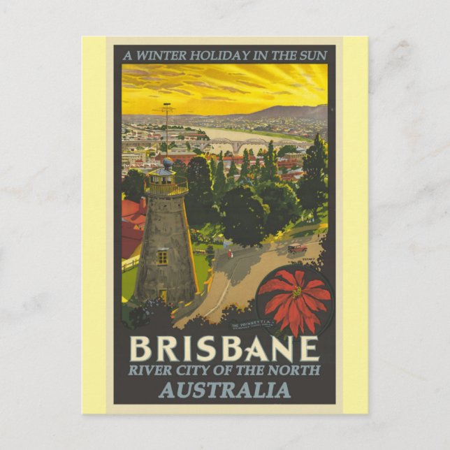 Brisbane Australia Vintage Travel Poster Postkarte (Vorderseite)