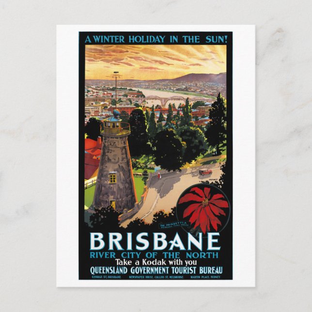 Brisbane Australia Vintage Travel Poster wiederher Postkarte (Vorderseite)