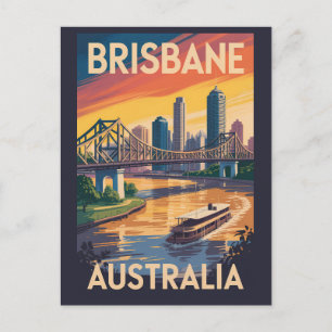Brisbane Australien Illustration Reise Kunst Vinta Postkarte