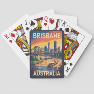 Brisbane Australien Illustration Reise Kunst Vinta Spielkarten