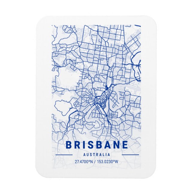 Brisbane City Map Blue Tint Magnet (Vertikal)