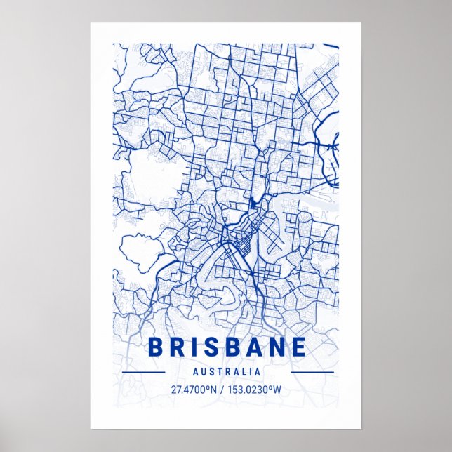 Brisbane City Map Blue Tint Poster (Vorne)