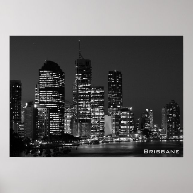 Brisbane City, Nuit - Poster noir et blanc (Devant)