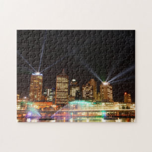 Brisbane-Laserlicht Show - Nachtstadt-Foto