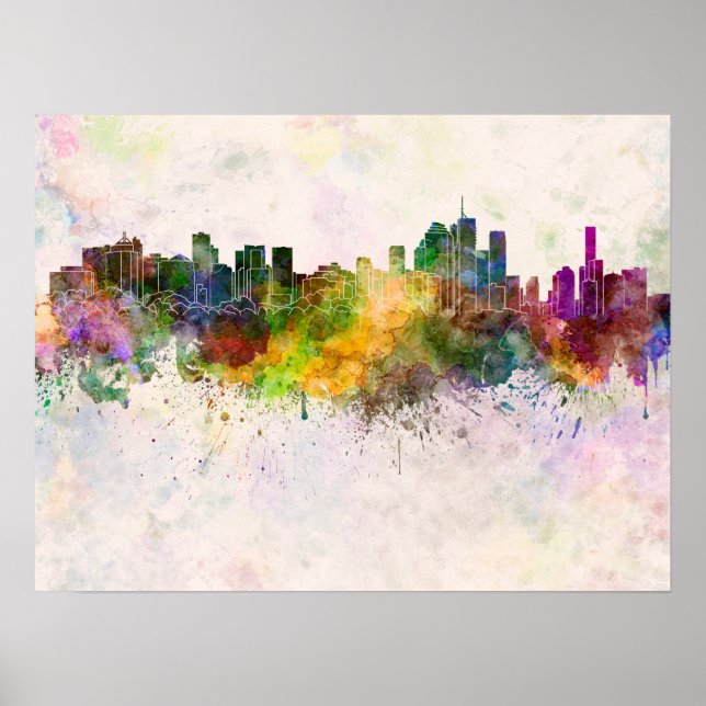 Brisbane Skyline im Aquarellhintergrund Poster (Vorne)