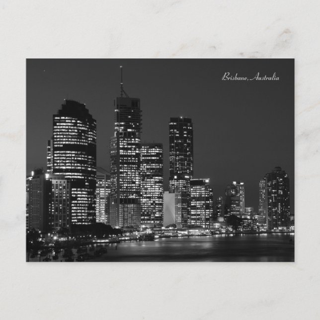Brisbane Stadt, Nacht - Schwarz und Weiß - Postkar Postkarte (Vorderseite)