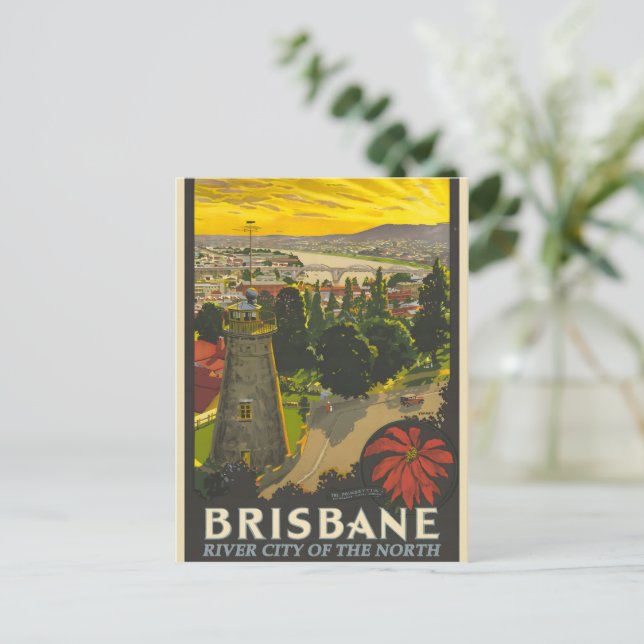 Brisbane Vintage Poster Postkarte (Stehend Vorderseite)