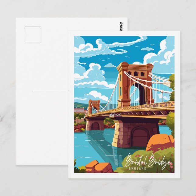 Bristol Bridge England Vintage Reise Illustration Postkarte (Vorne/Hinten)
