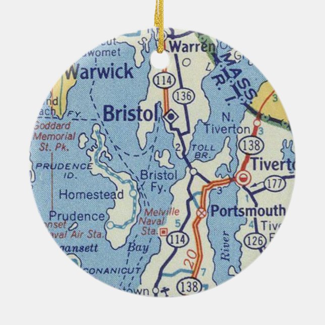 Bristol RI Vintag Map Keramik Ornament (Hinten)