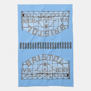 Bristol Slogan Sign with Tracks on Blue Geschirrtuch