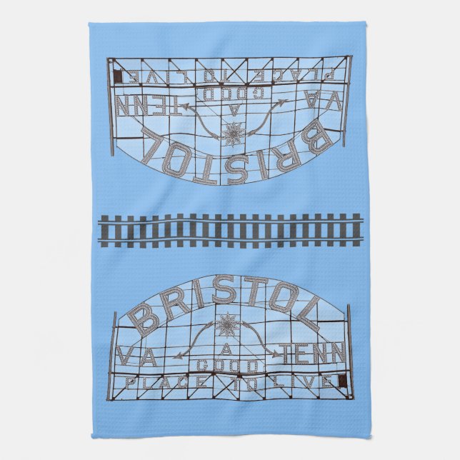 Bristol Slogan Sign with Tracks on Blue Geschirrtuch (Vertikal)