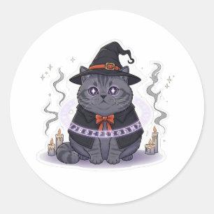 Brit Familiar - British Shorthair Witch's Familiar Runder Aufkleber