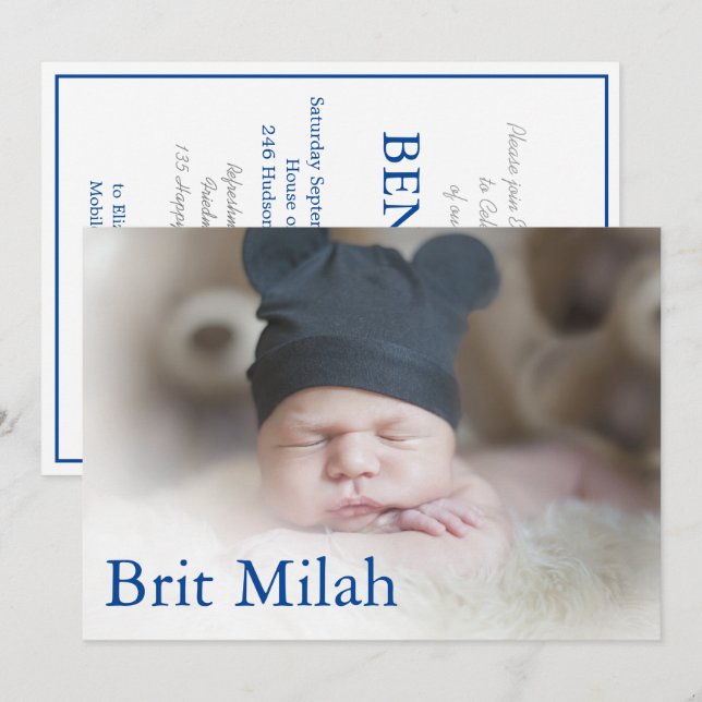 Brit Milah Foto Baby Boy Hebrew jüdisch Einladung (Vorne/Hinten)