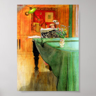Brita am Klavier von Carl Larsson, Vintage Art Poster