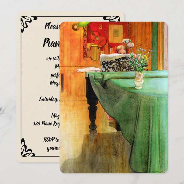 Brita am Piano von Carl Larsson, Music Erwägungsgr Einladung (Vorne/Hinten)
