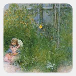 Brita im Blumen-Bett c1897 Quadratischer Aufkleber