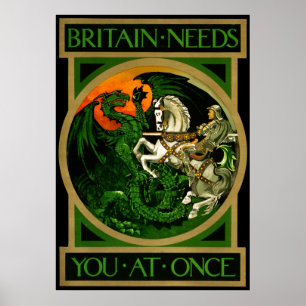 Britain needs you at once, WWI British War Poster