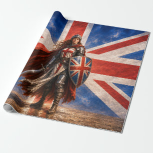 Britannia-Kriegerin mit Union Jack-Schild Geschenkpapier