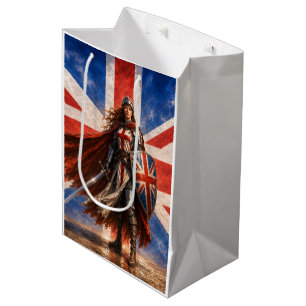 Britannia-Kriegerin mit Union Jack-Schild Mittlere Geschenktüte