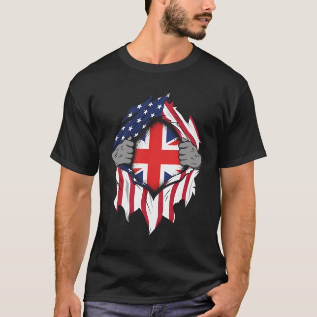 Britisch-Amerikanische Flaggen: Ripping Flag auf d T-Shirt (Vorderseite)