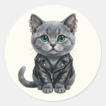 Britisch Blaues Punk-Katze in Ledermantel Aufklebe