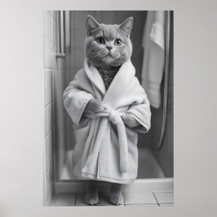 Britisch Kurzhaar Katze Bademantel Druck, Lustig Poster