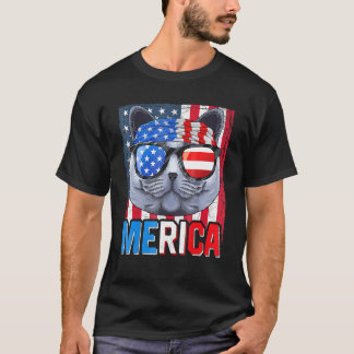 Britisch Kurzhaar Merica 4. Juli Katze Amerikanisc T-Shirt