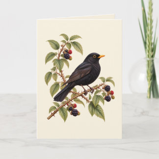 Britische Amsel auf Brombeerzweig Botanisch  Karte