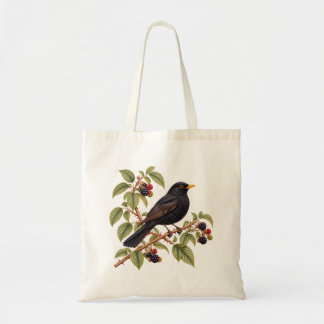 Britische Amsel auf Brombeerzweig Botanisch Tragetasche