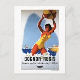 Britische Eisenbahn-Girl und Beachball-Poster Postkarte