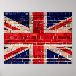 BRITISCHE Flagge auf einem Backsteinmauerplakat Poster