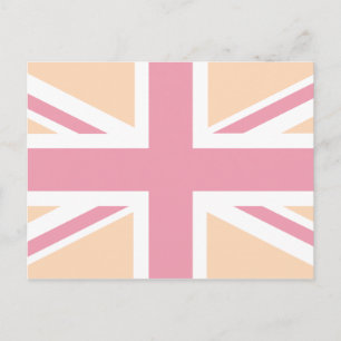 Britische Flagge mit weißer Rosa Postkarte