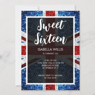Britische Flagge Rot-Weiß Glitzern elegante Sweet  Einladung