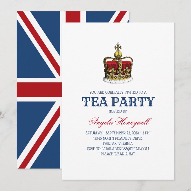 Britische Flagge Royal Crown Tee Party Einladung (Vorne/Hinten)