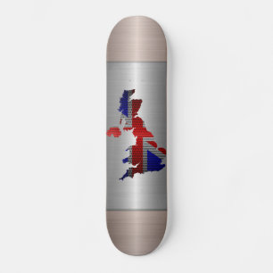 Britische Flagge und Karte Stahlloch Skateboard