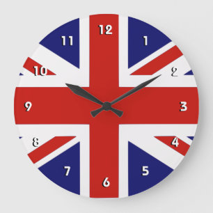 Britische Flaggen-Wanduhr mit Zahlen Große Wanduhr