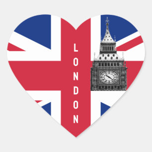 Britische Flaggensticker, London, Big Ben, Vereini Herz-Aufkleber