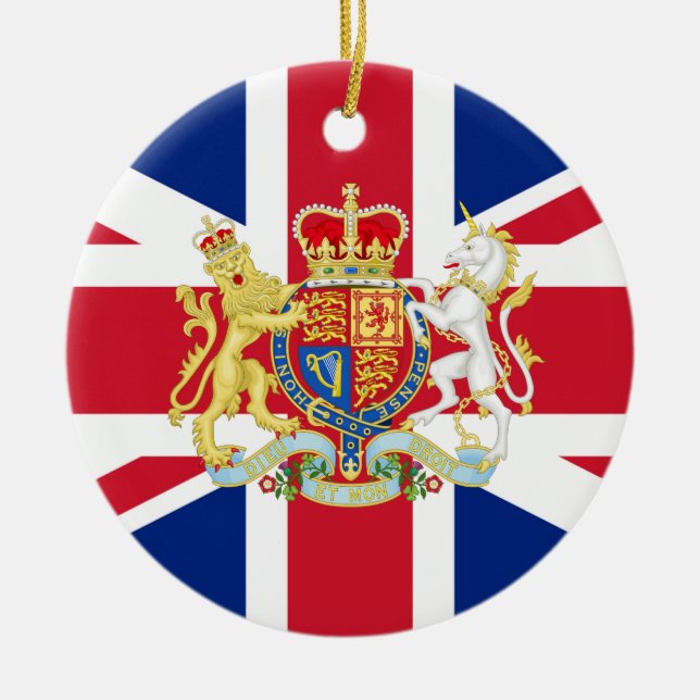 Britische Gewerkschaft-Flagge und Royal-Wappen Keramik Ornament (Vorne)